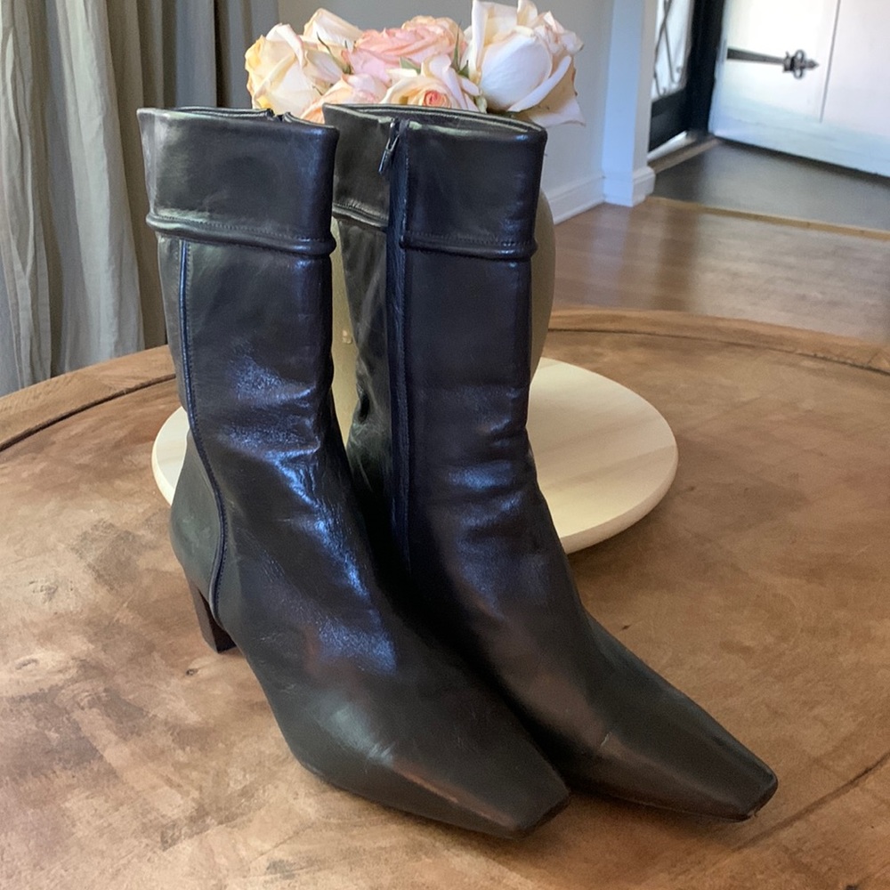 Vintage 90s Cole Haan Square Toe Brown Leather Boots 10